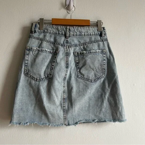 Dynamite Sz S Denim Acid Wash Raw Hem Mini Skirt - Picture 3 of 10
